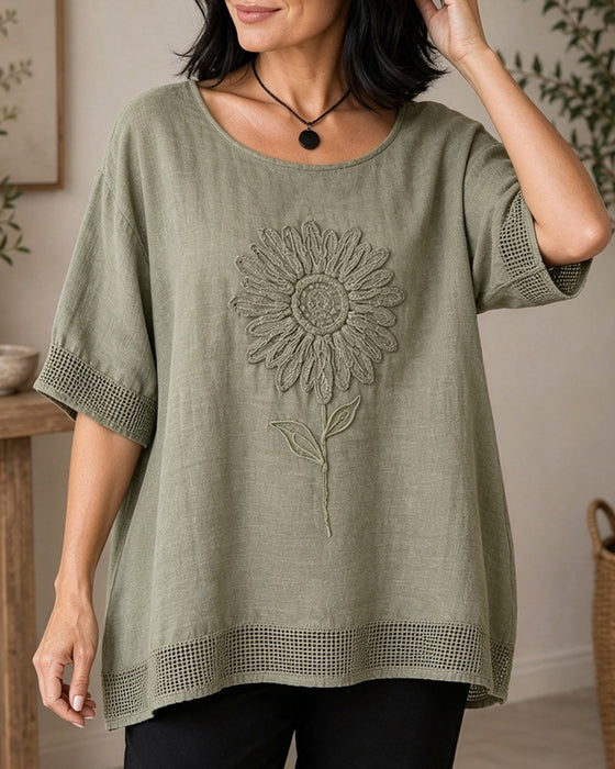 Blouse Zonnebloem Geborduurd Los