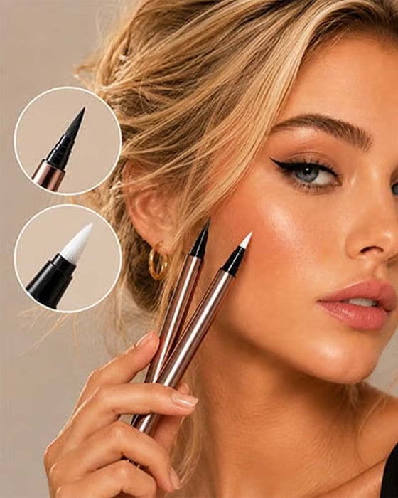 Dual-Tip Vloeibare Eyeliner – Scherpe Vleugels, Geen Uitloop, De Hele Dag 🖊️✨