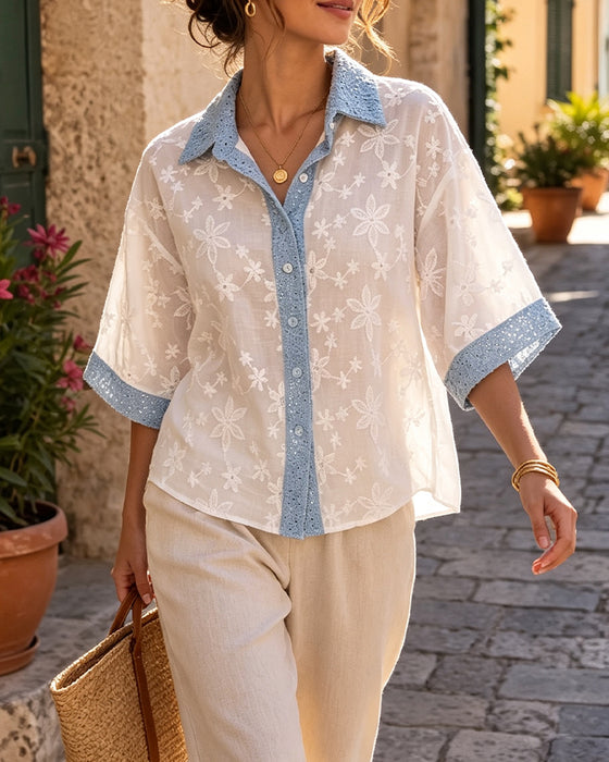 Blouse Halve Mouwen Revers