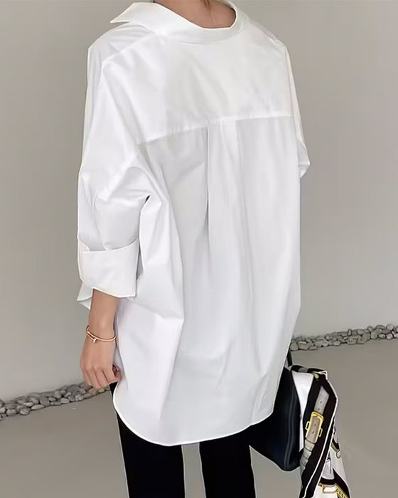 Shirt Stijlvol Effen Kleur Langmouw