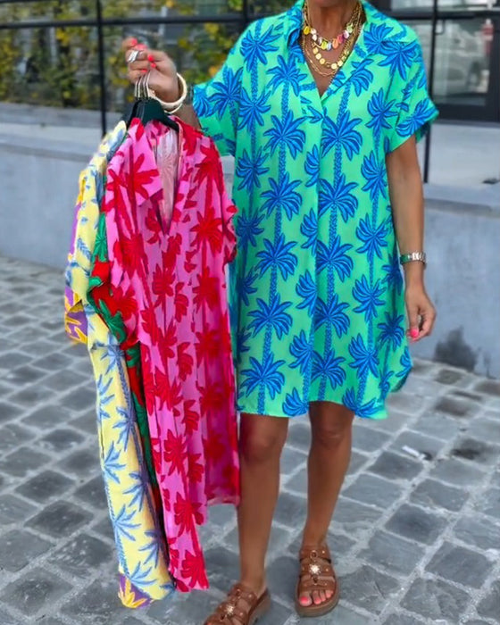 Jurk Revers Kraag Palm Boom Print
