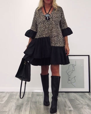 Casual jurk met luipaardprint en ruches