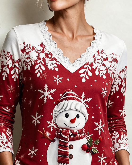 Top V-Hals Kanten Rand Kerststijl
