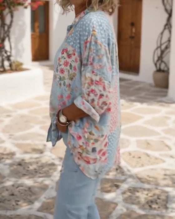 Overhemd Met Kleine Bloemenprint En Opstaande Kraag