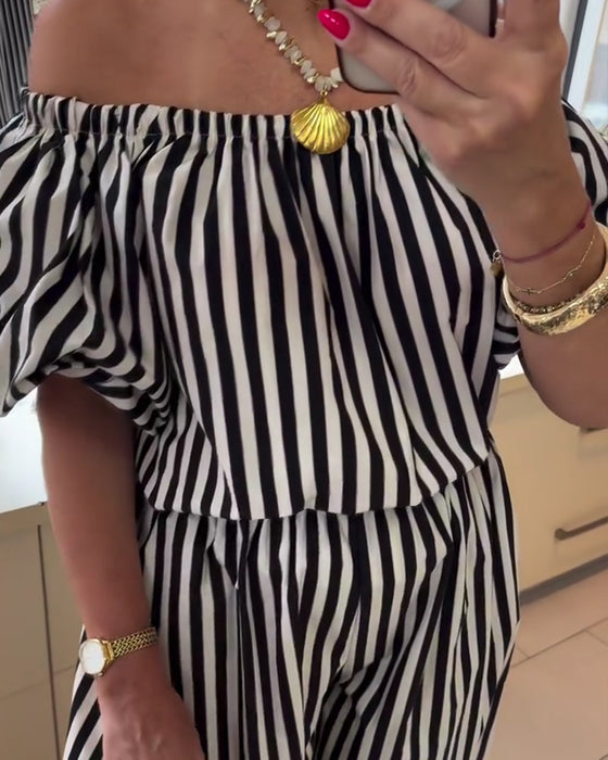 Jumpsuit Casual Off Shoulder Gestreept