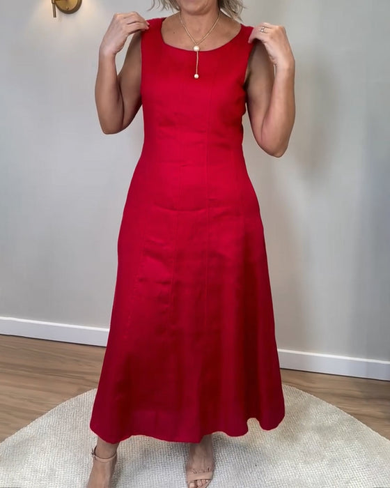 Casual Sleeveless Jurk Met Eenvoudige Kleur