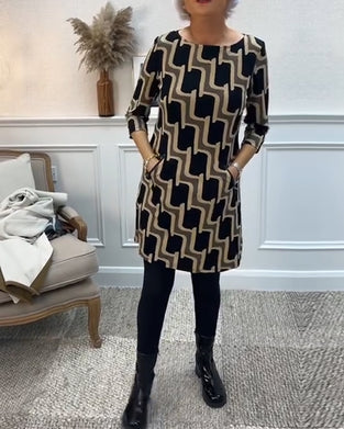 Slim-fit jurk met ronde hals en print