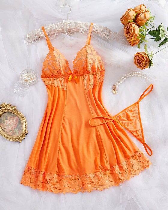 Lingerie Effen Kleur V-Hals Kant