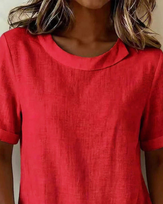 Blouse Korte Mouw Onregelmatig Design Halslijn