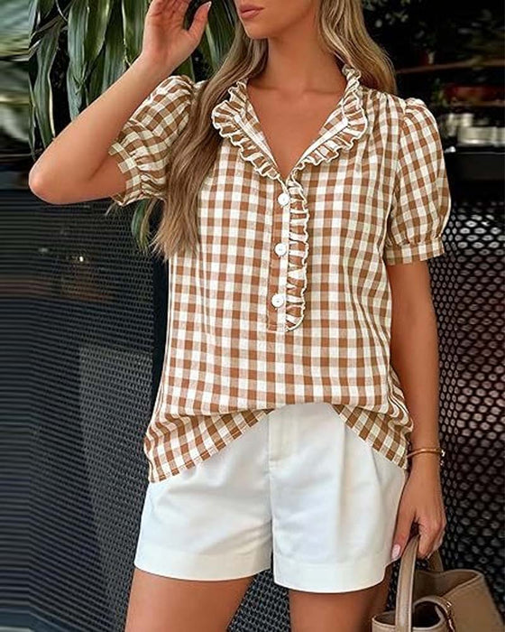 Blouse Ruit Pofmouw Korte Mouw
