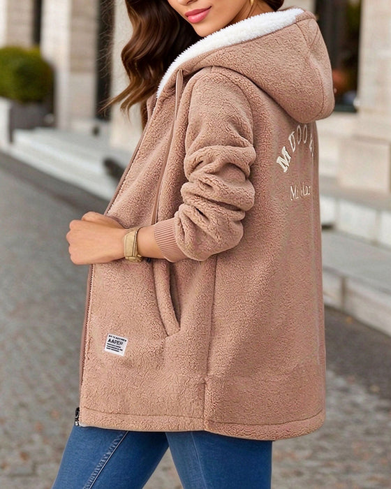 Jas Fleece Gevoerd Rits Zak Capuchon