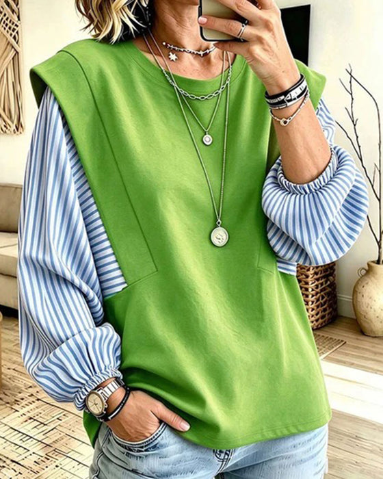Sweatshirt Gestreept Lange Mouw Patchwork