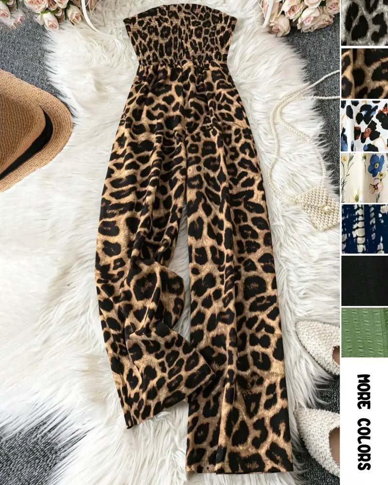 Jumpsuit Mouwloos Luipaard Afdruk Breed Been Getailleerd