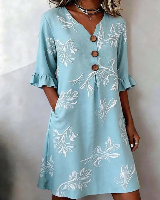 Jurk Drie-Knoop Bloemen Print