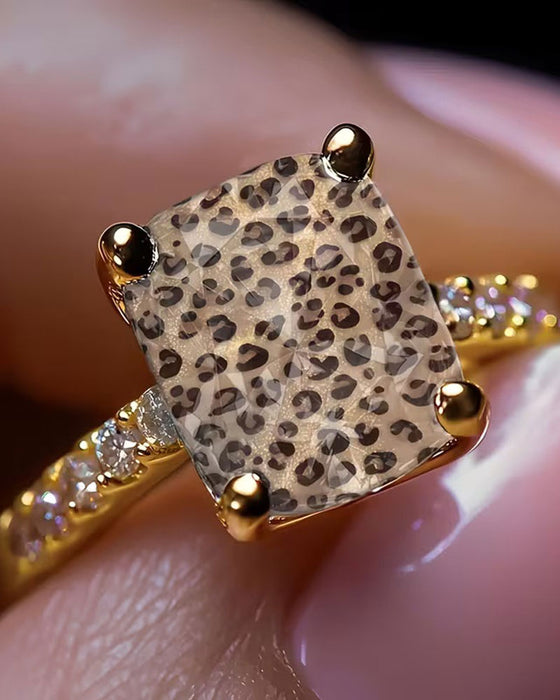 Ring Luipaardprint Vierkant Statement
