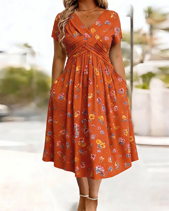 Jurk Bloemen Twist Korte Mouw