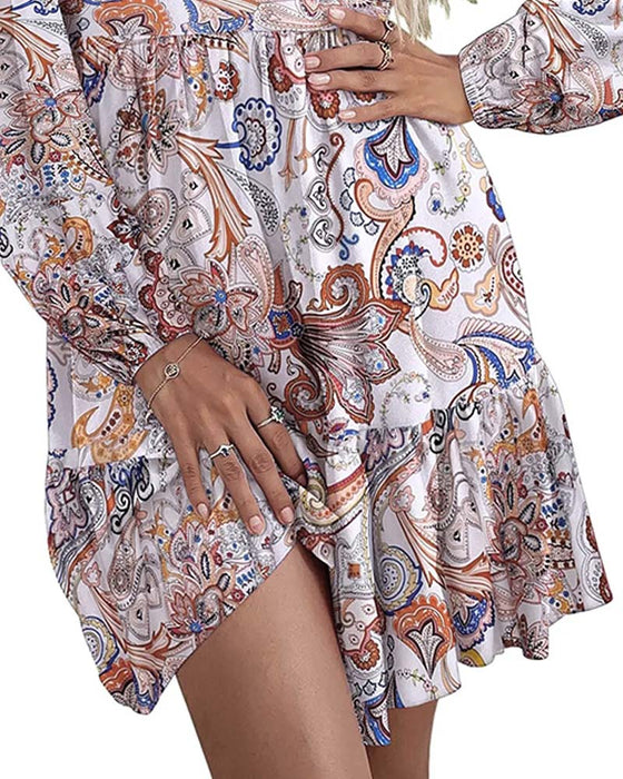 Jurk V-Hals Lange Mouw Bohemien