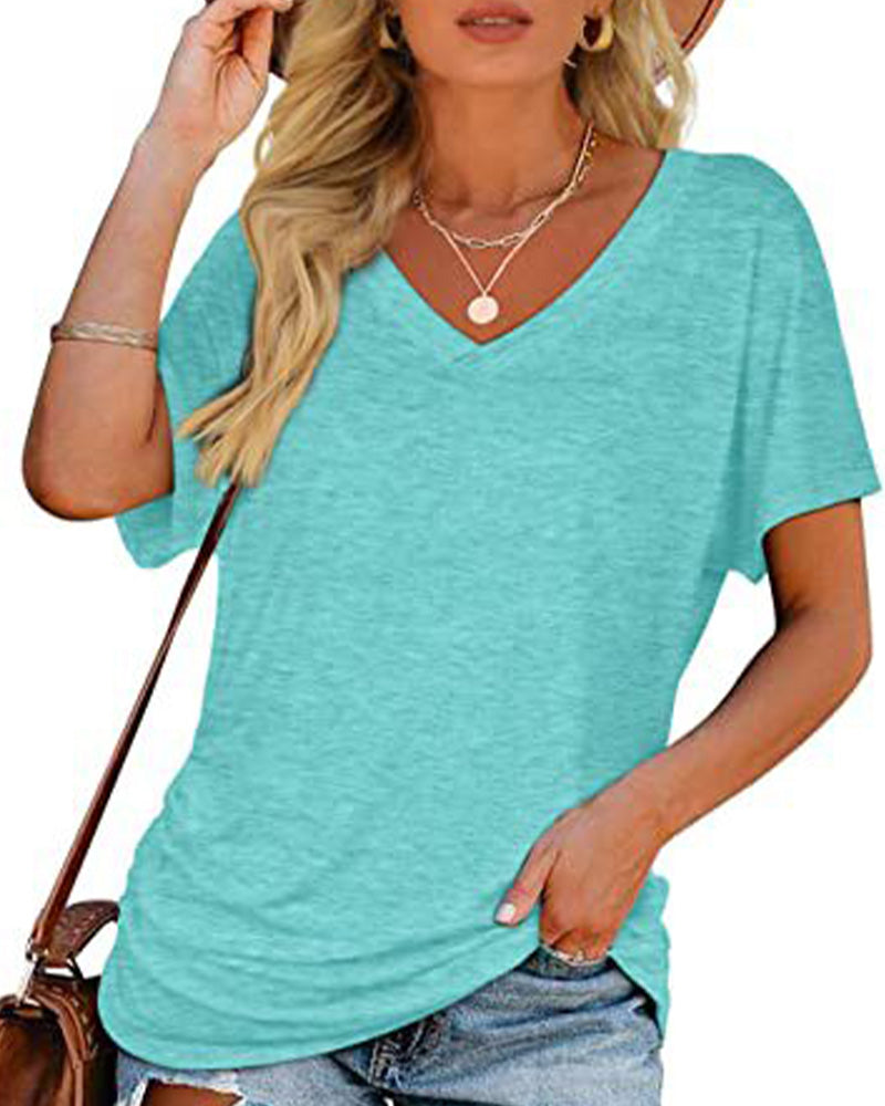 T-Shirt Geplisseerd Effen V-Hals