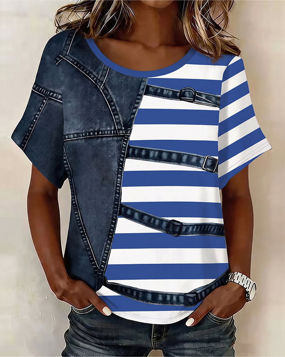 T-Shirt Streep Patchwork Print