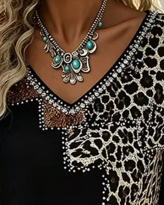 Blouse V-Hals Luipaard Print