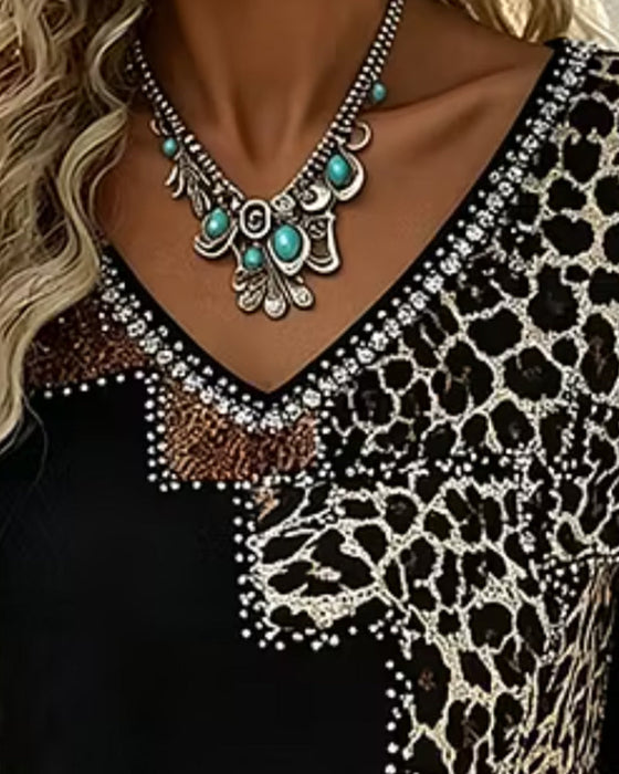 Blouse V-Hals Luipaard Print