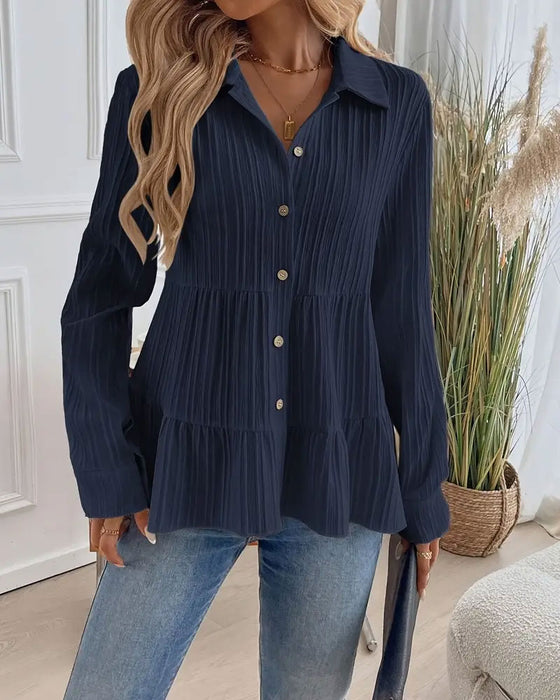 Elegante Blouse Met Reverskraag En Getailleerde Pasvorm