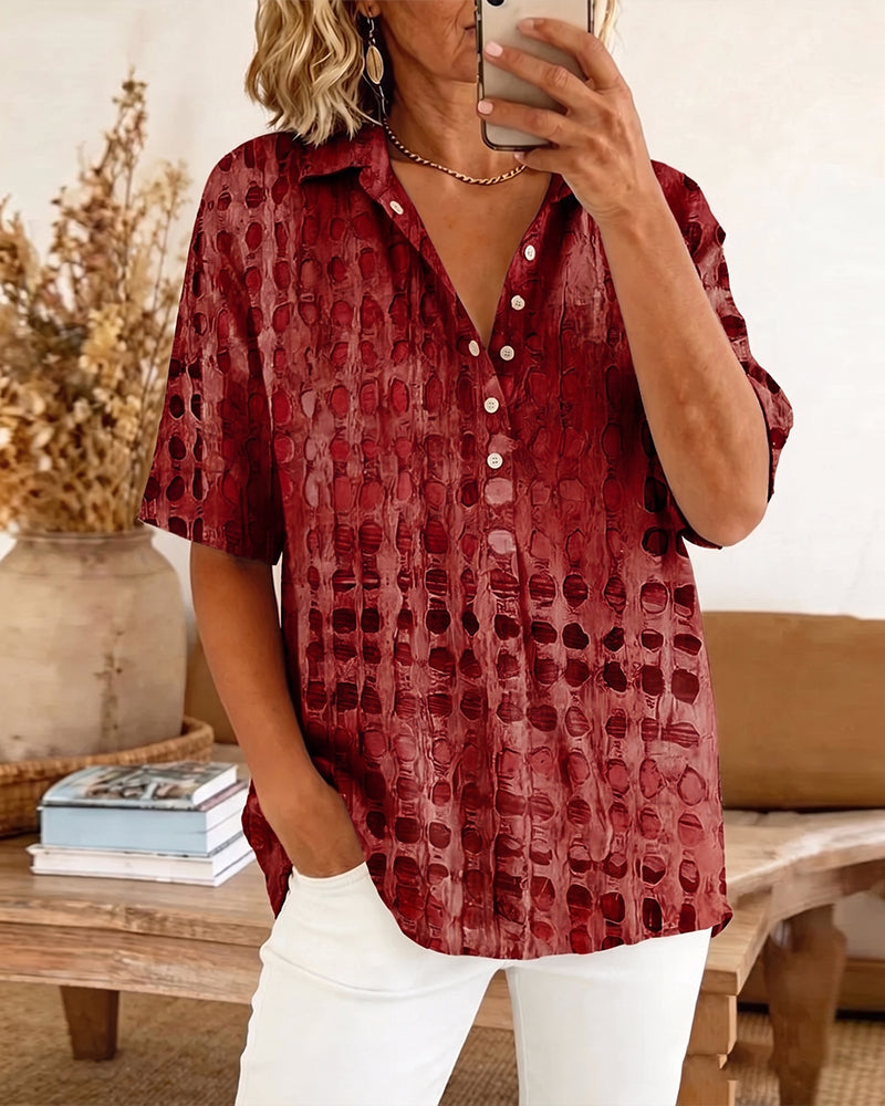 Blouse Stippenprint Knoop Half Knoopsluiting
