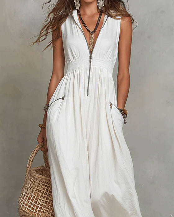 Jurk Reverse Mouwloos Rits Lang