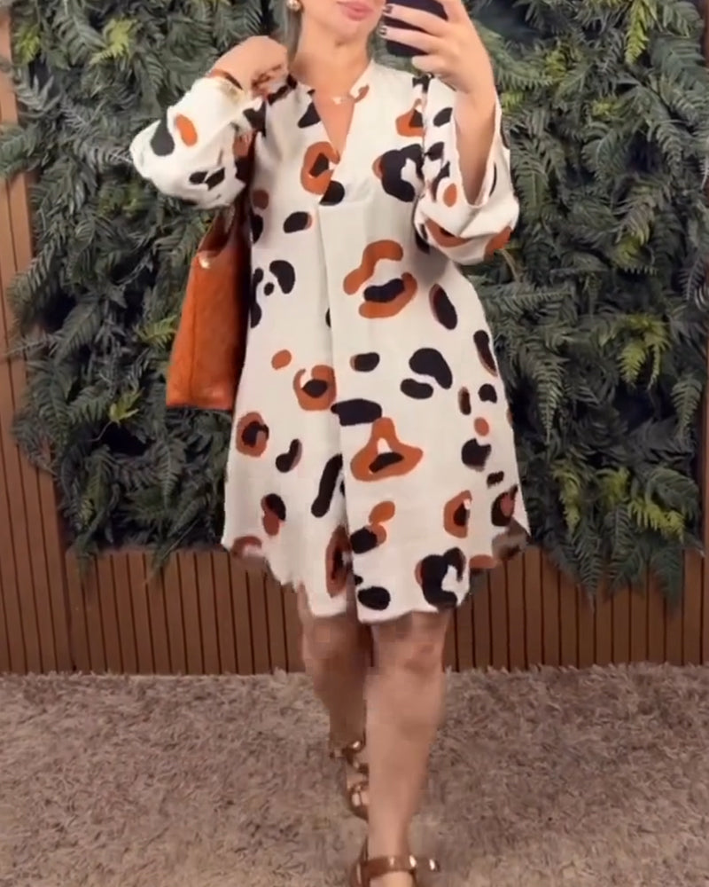 Jurk Bedrukt Lange Mouw Los