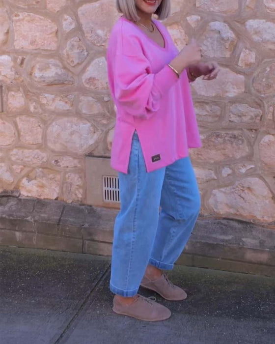 Sweater V-Hals Effen Kleur