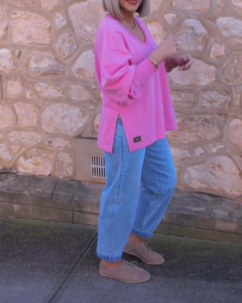 Sweater V-Hals Effen Kleur