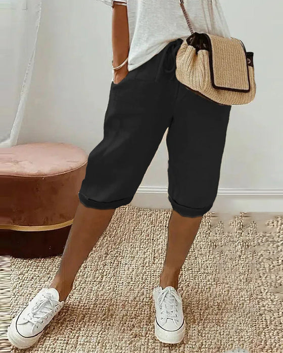 Comfortabele broek in effen kleur met trekkoord