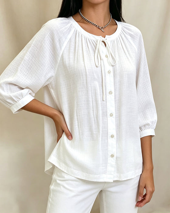 Blouse Ronde Hals Effen Kleur