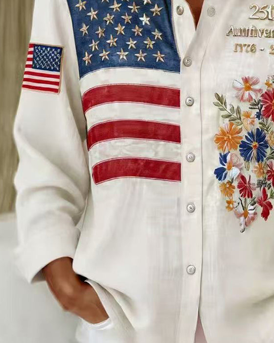 Overhemd Omslagkraag Print Borduurwerk