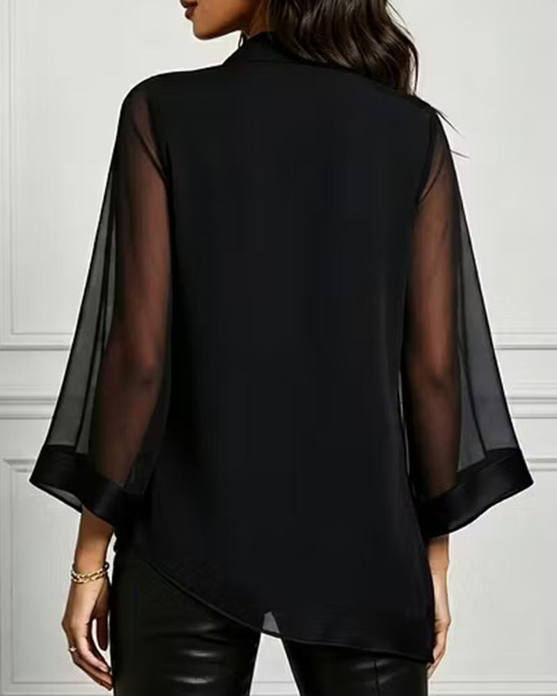 Blouse Mock Neck Onregelmatig Effen Sheer