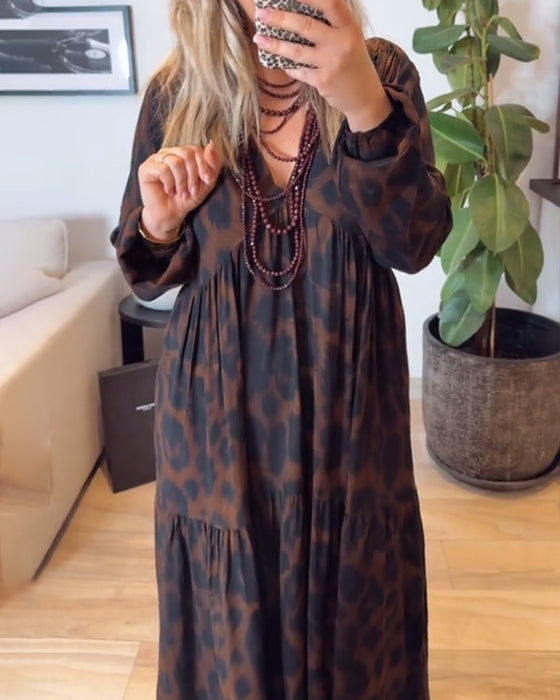Jurk V-Hals Luipaardprint Fashion Maxi