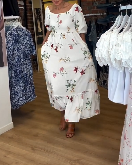 Jurk Wijde Kraag Gedrukt