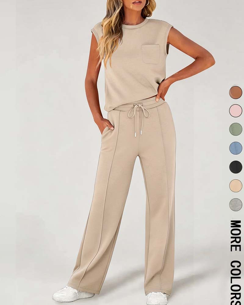 Set Effen Mouwloos Korte Mouw Casual