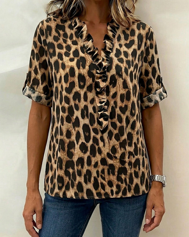 Blouse Klassieke Luipaardprint Ruches