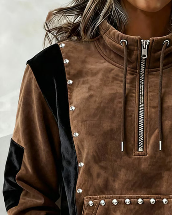 Sweatshirt Rits Kleurblok Relaxed