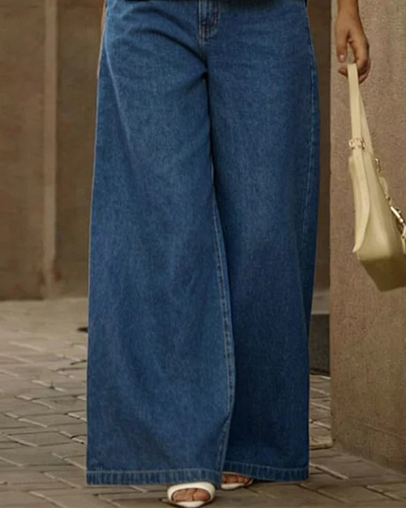 Set Denim Keepkraag Wijd Pijp Broek