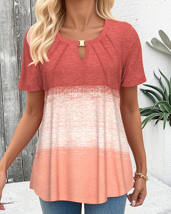 Blouse Ronde hals Contrast Korte mouw