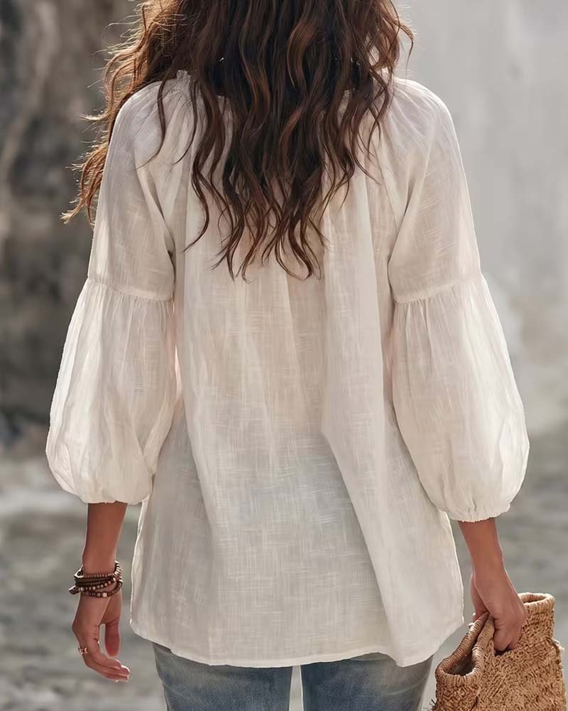 Blouse Pof Lantaarn Mouw Ruffle Strik