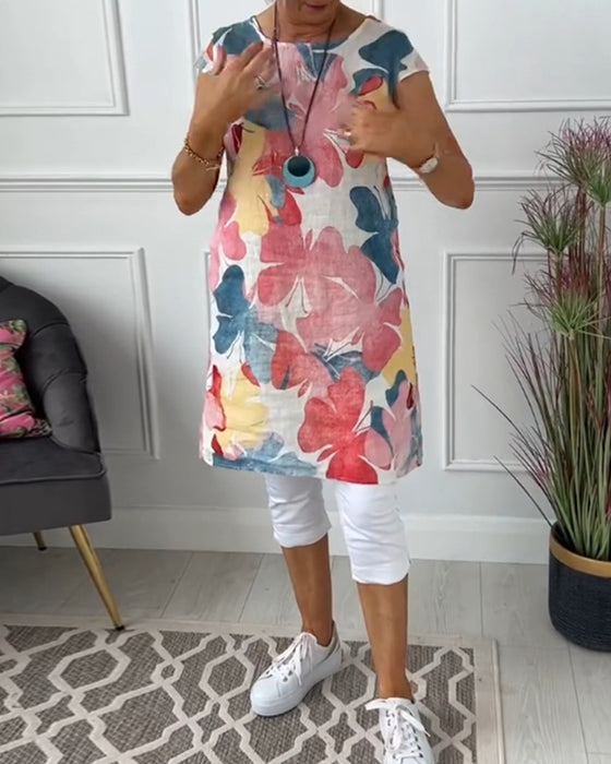 Casual lange top met kleurrijke bloemenprint