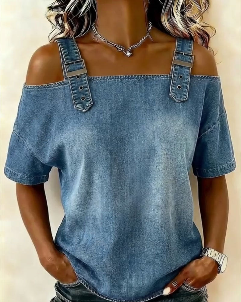 Blouse Off-Shoulder Met Schouderband Denim