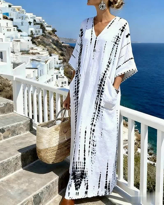 Jurk Bohemian Vloeibaar Met V-hals