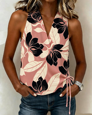 Blouse Bloemen Halter Trekkoord Mouwloos