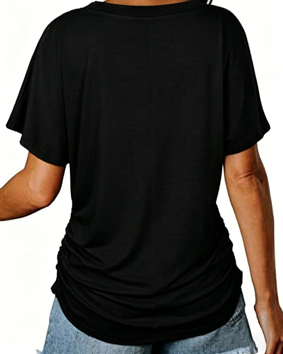 T-Shirt Geplisseerd Effen V-Hals