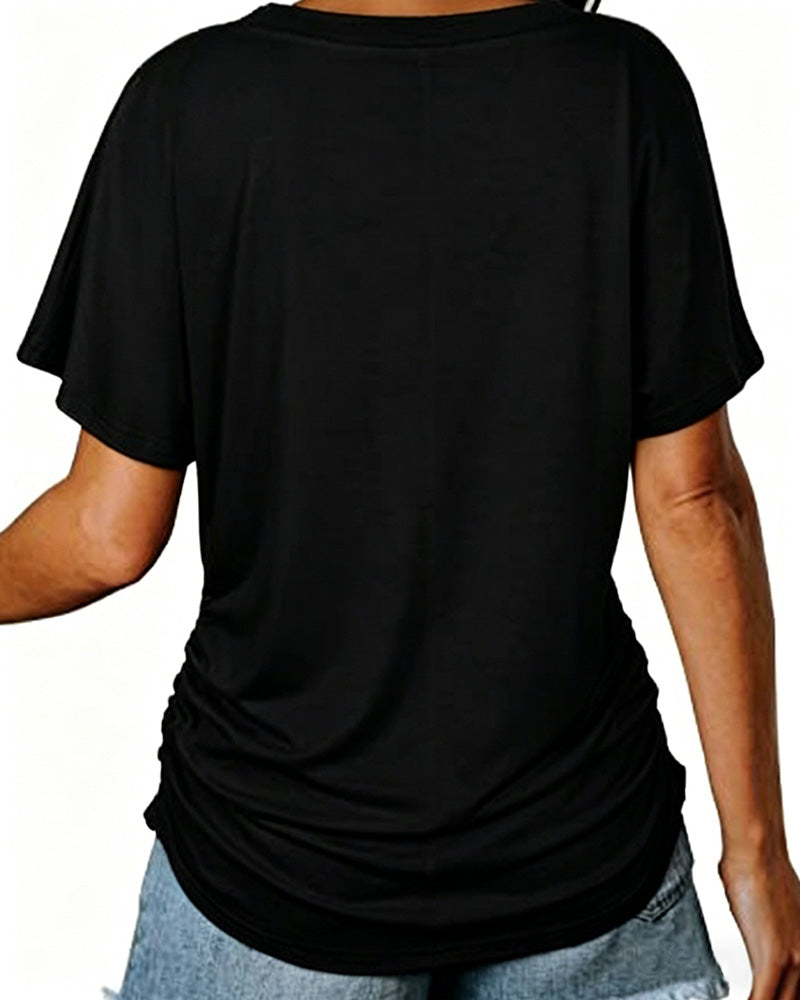 T-Shirt Geplisseerd Effen V-Hals