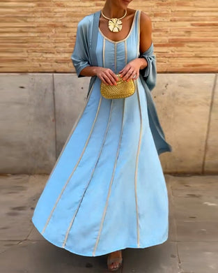 Afgedrukte Ronde Hals Lange Jurk Casual Top Twee Delen